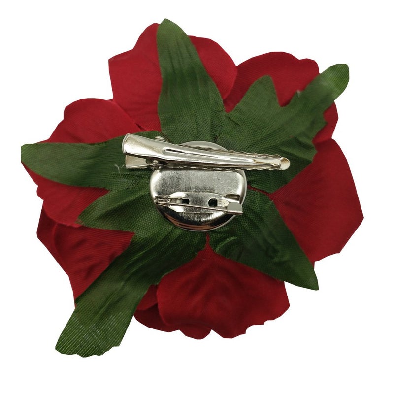 Sanrich 4pcs/pack Fabric Rose Hair Flowers Clips Mexican Hair Flowers Hairpin Brooch Headpieces (red) - Image 2